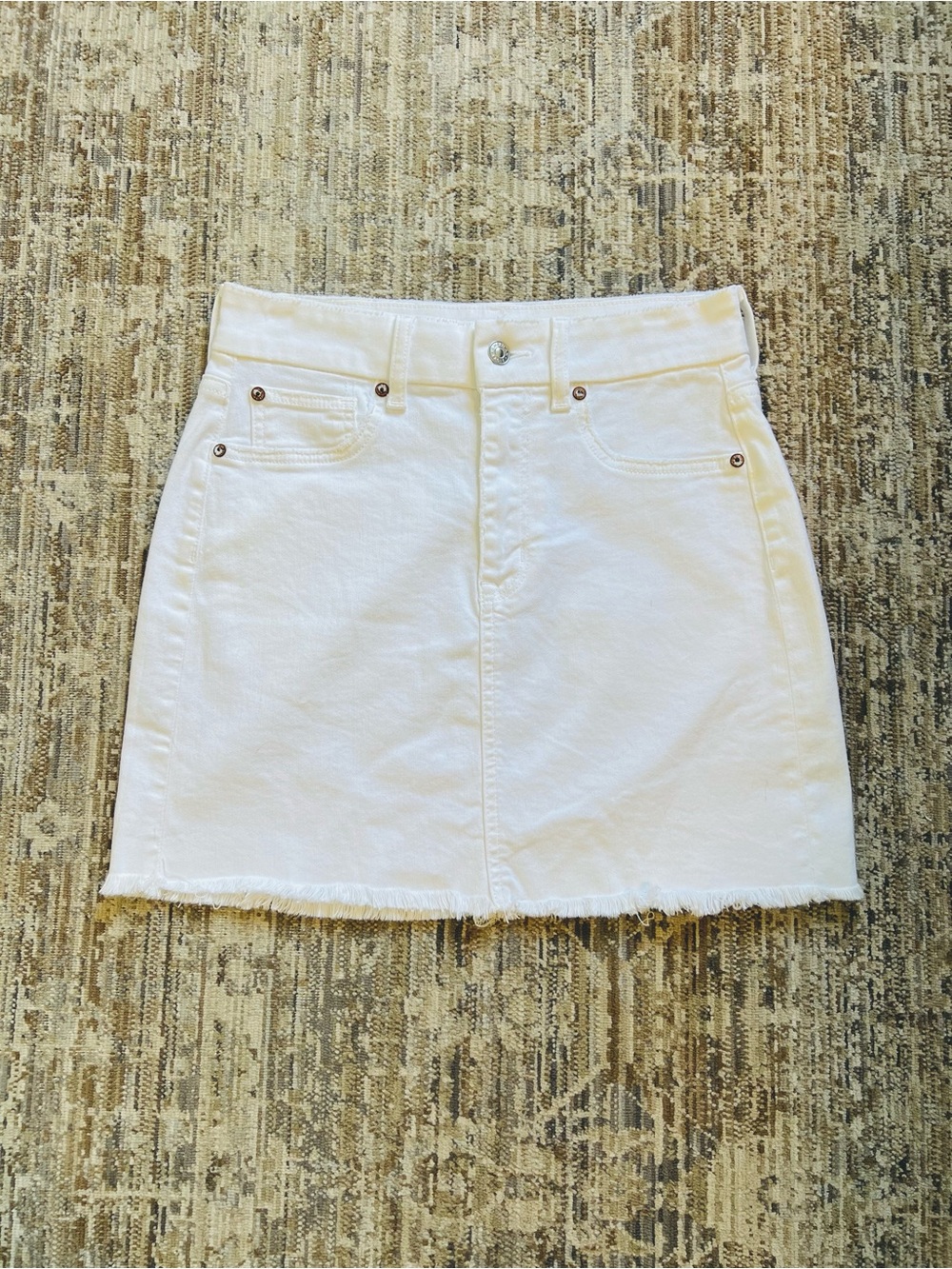 American Eagle Outfitters White Denim Mini Skirt with Raw Hem